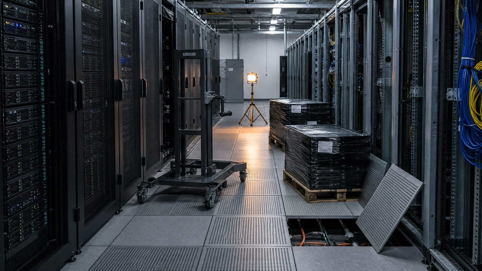 Decommissioning crew removing UPS and rack equipment from a data hall