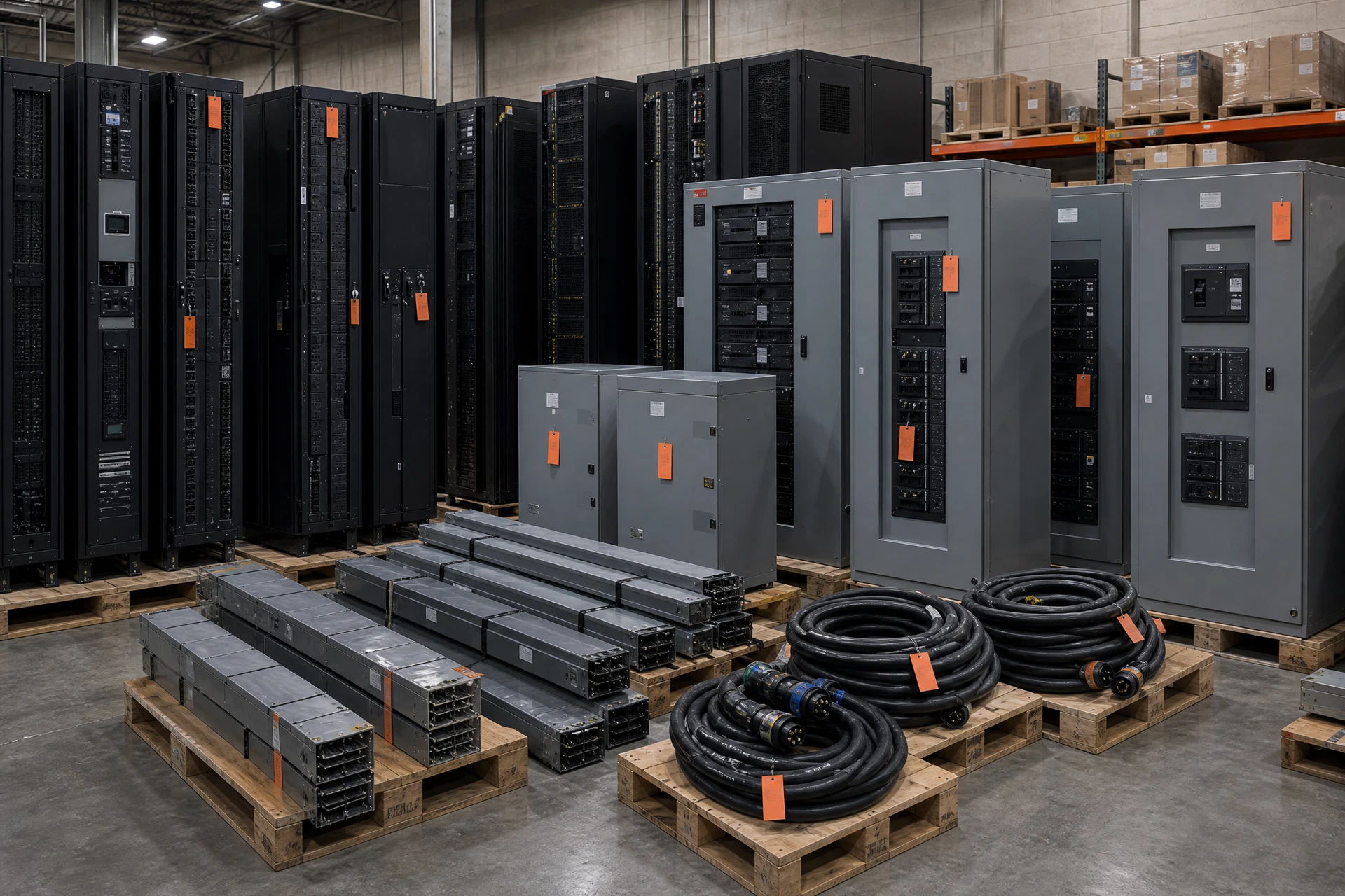 Illustrative power distribution units staged for equipment review